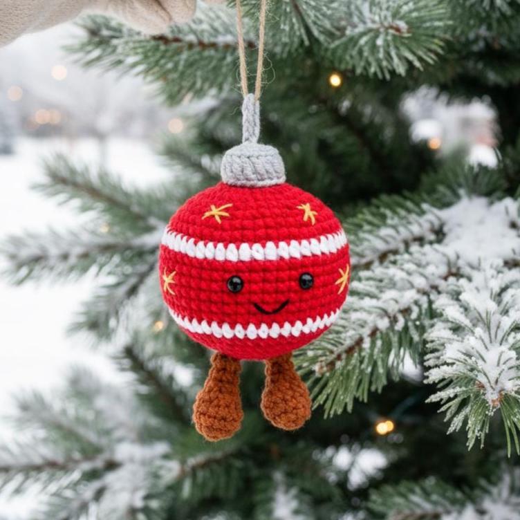 Handmade Crochet Christmas Ornament Smiley Face with Legs