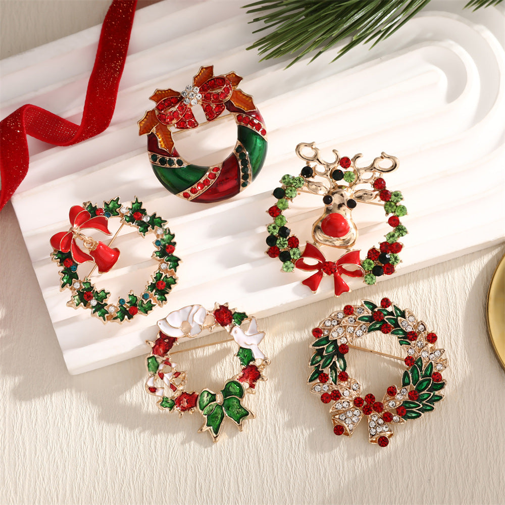 Christmas Alloy Wreath Brooch Holiday Tree Ornament