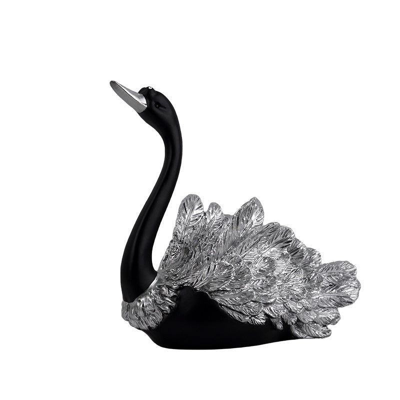 Black Swan Couple Decor Set Romantic Home Sculpture Gift