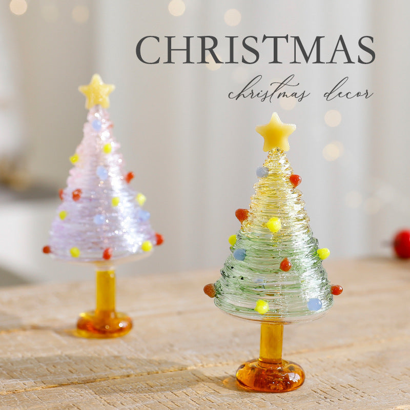 Glass Christmas Tree Tabletop Decoration Holiday Home Accent
