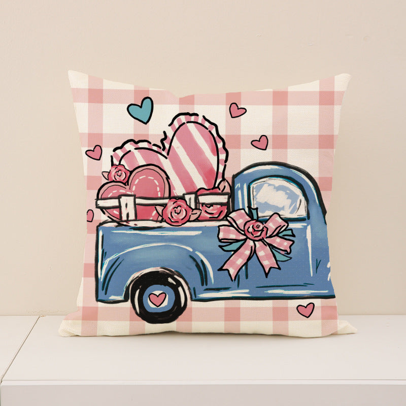 Pink Love Throw Pillow Covers Valentines Truck & Heart Decor