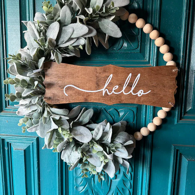 Valentine’s Day Greenery Bead Wreath with Wood Sign