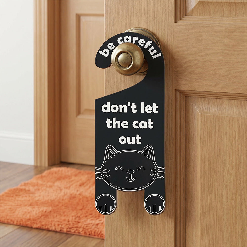 Cat Door Knob Safety Sign Wooden Door Hanging Decor