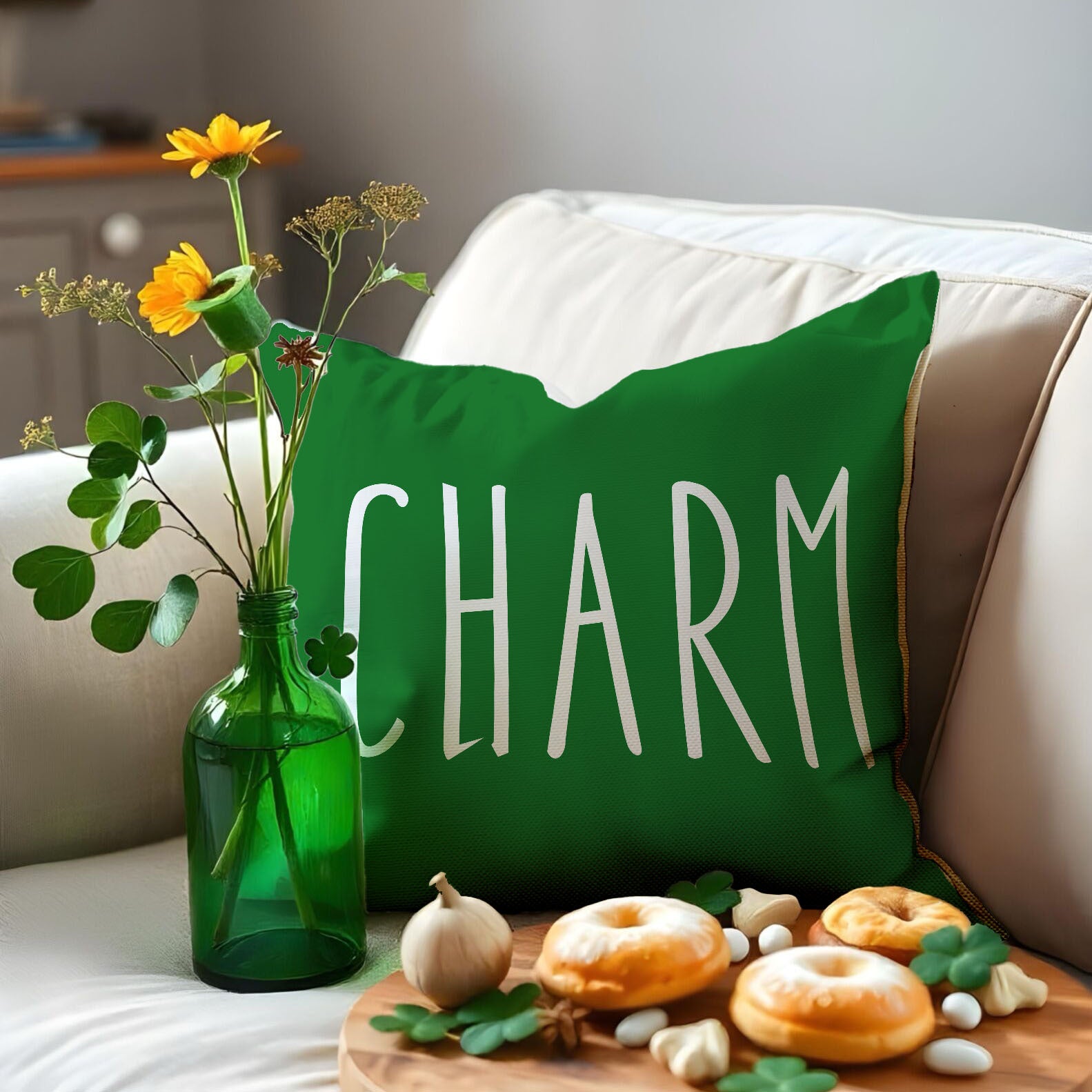 St Patrick’s Day Linen Square Throw Pillow Cover Shamrock