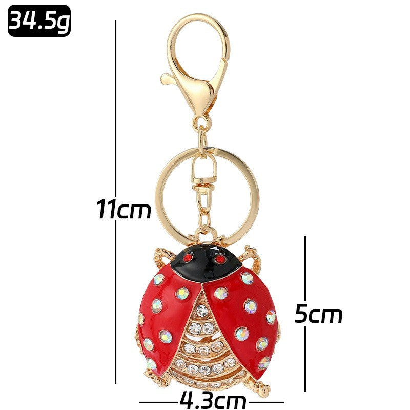 Rhinestone Ladybug Keychain Alloy Insect Charm Pendant