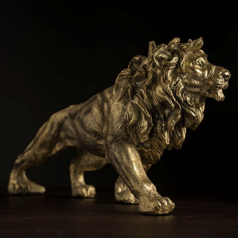 Gold Lion Statue Resin Sculpture for Home and Office Decor