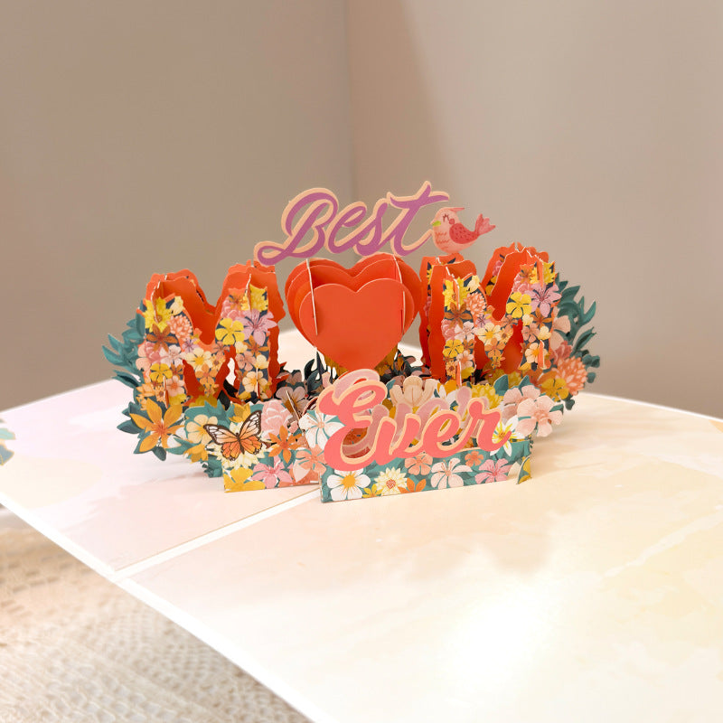 Mothers Day 3D Pop Up Card Best Mom Floral Greeting