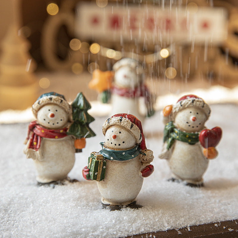 Resin Rustic Christmas Snowman Figurines Tabletop Holiday Decor