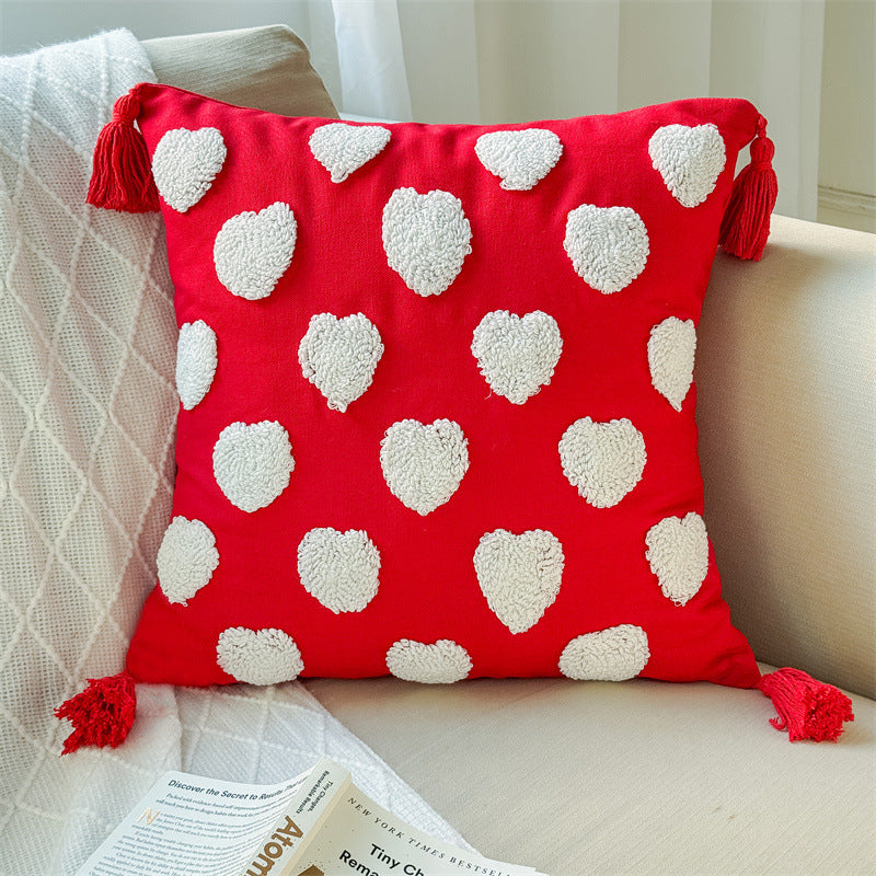 Valentine Heart Tufted Embroidered Throw Pillow for Couch
