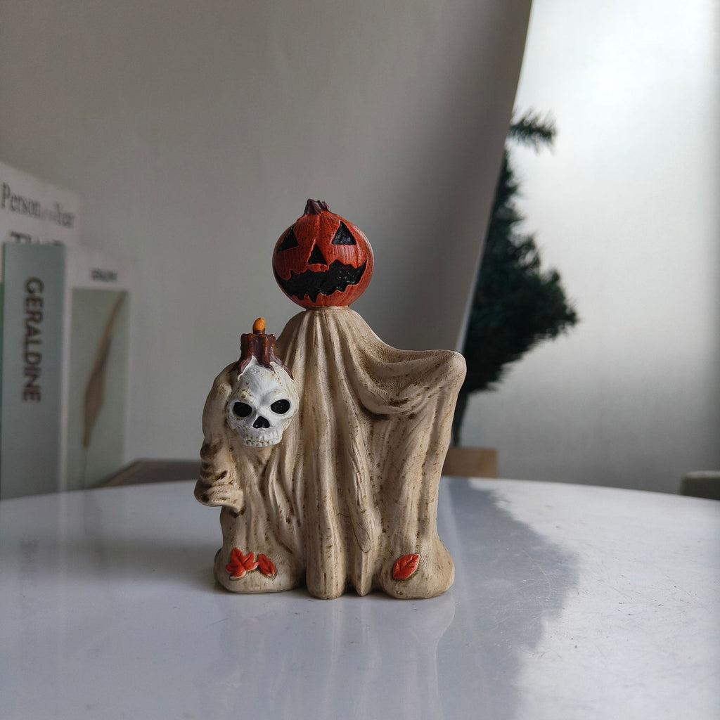 Halloween Pumpkin Skeleton Figurine Spooky Tabletop Decor