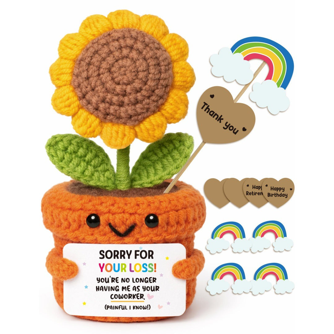 Crochet Sunflower Pot Plush Gift Positive Decor Toy