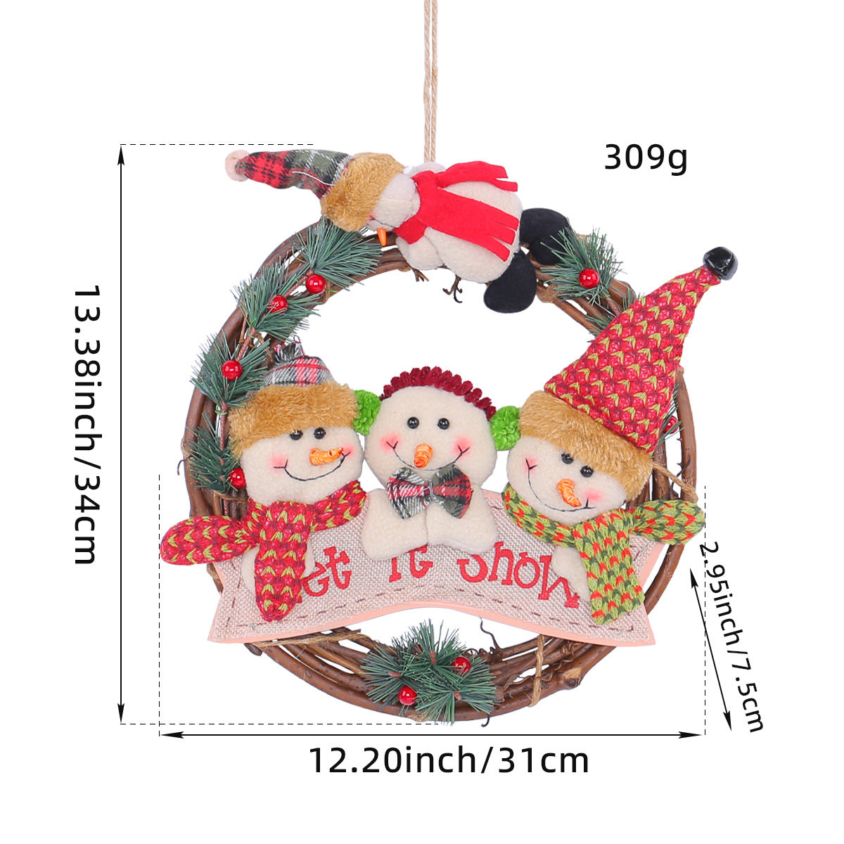 Snow Frosted Pinecone Christmas Wreath with Red Berries