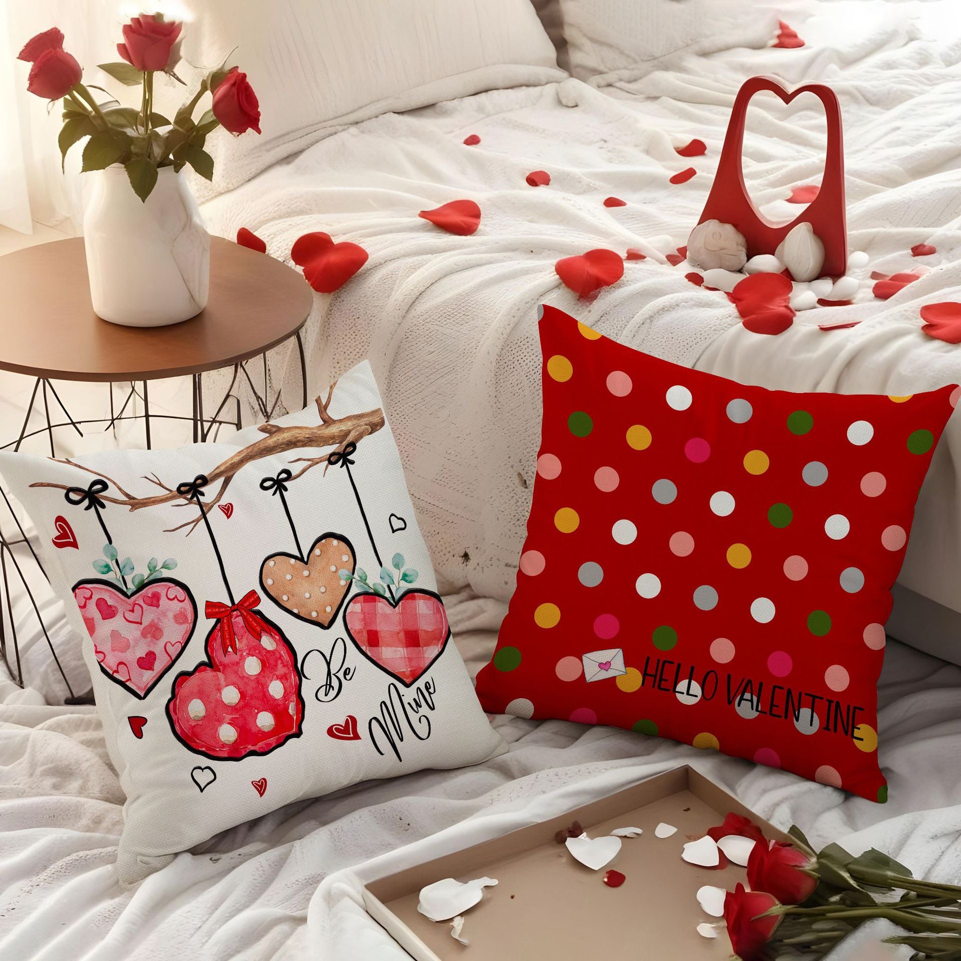 Valentine Heart Balloon Linen Throw Pillow Cover Decor