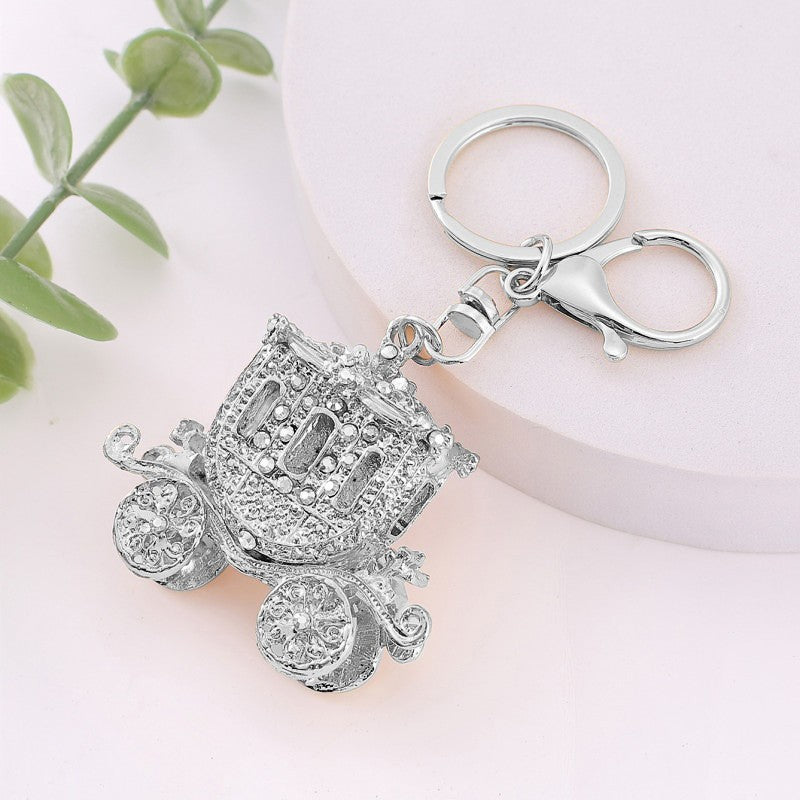 Valentine Pumpkin Carriage Crystal Keychain Metal Charm
