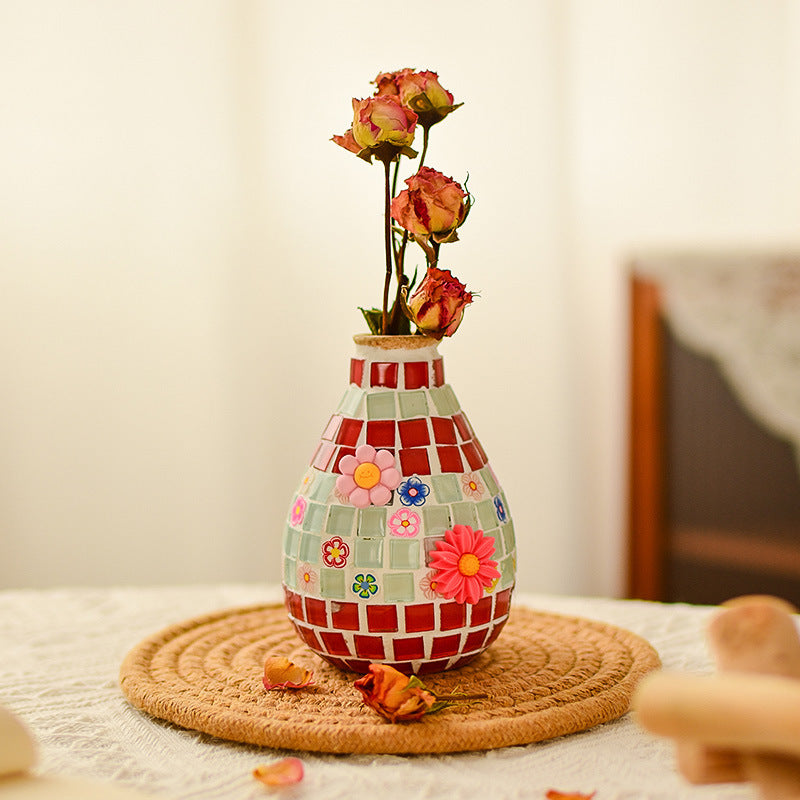 DIY Mosaic Vase Craft Kit Kids Art Activity Decorative Bottle Set