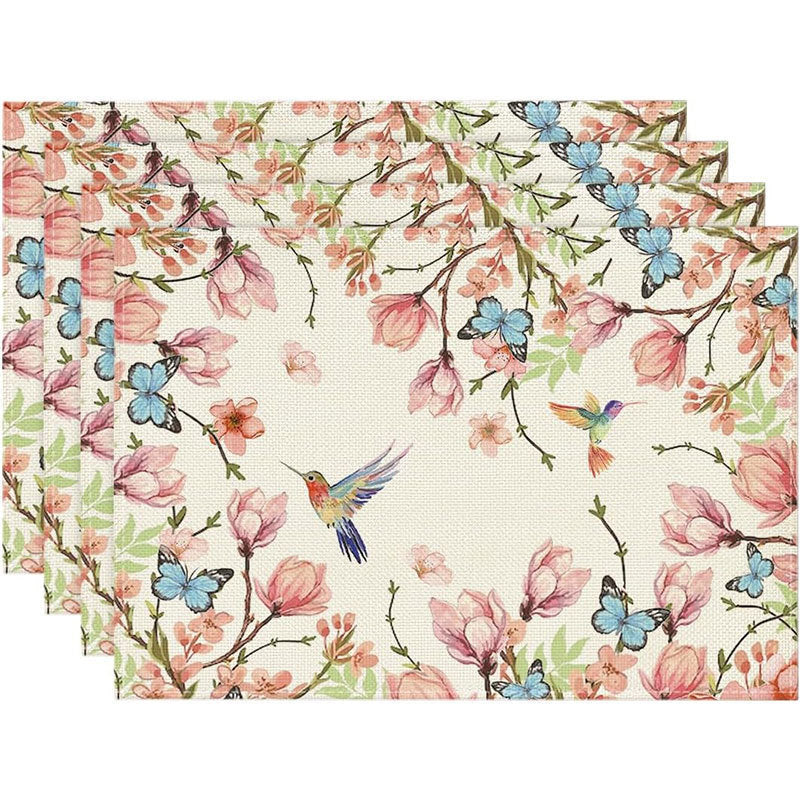 Floral Linen Table Placemats Spring Flower Dining Mats