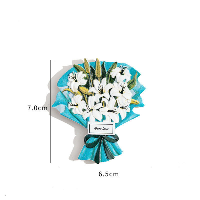 3D Flower Bouquet Fridge Magnet Cute Mini Floral Decor