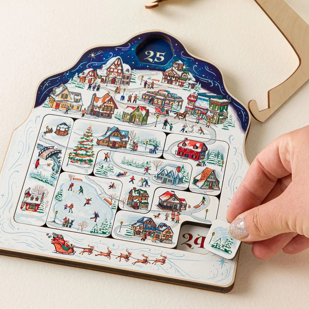 Christmas Wooden Advent Calendar Puzzle Tabletop Decor