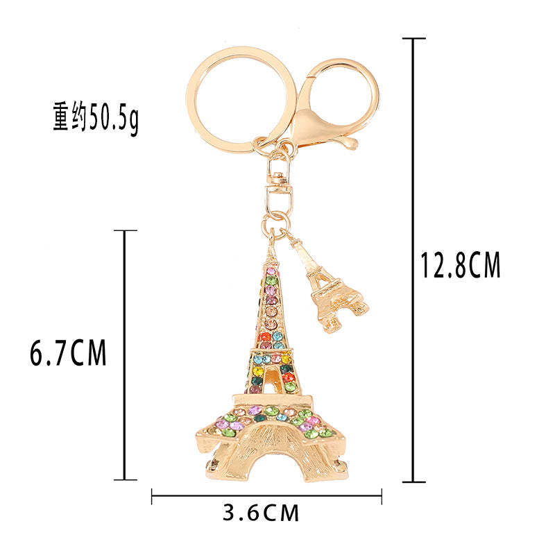 Crystal Eiffel Tower Keychain Sparkling Charm with Metal Ring