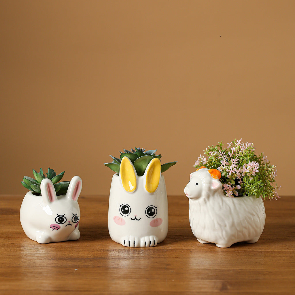 Cute Rabbit Ceramic Succulent Planter Decorative Flower Pot