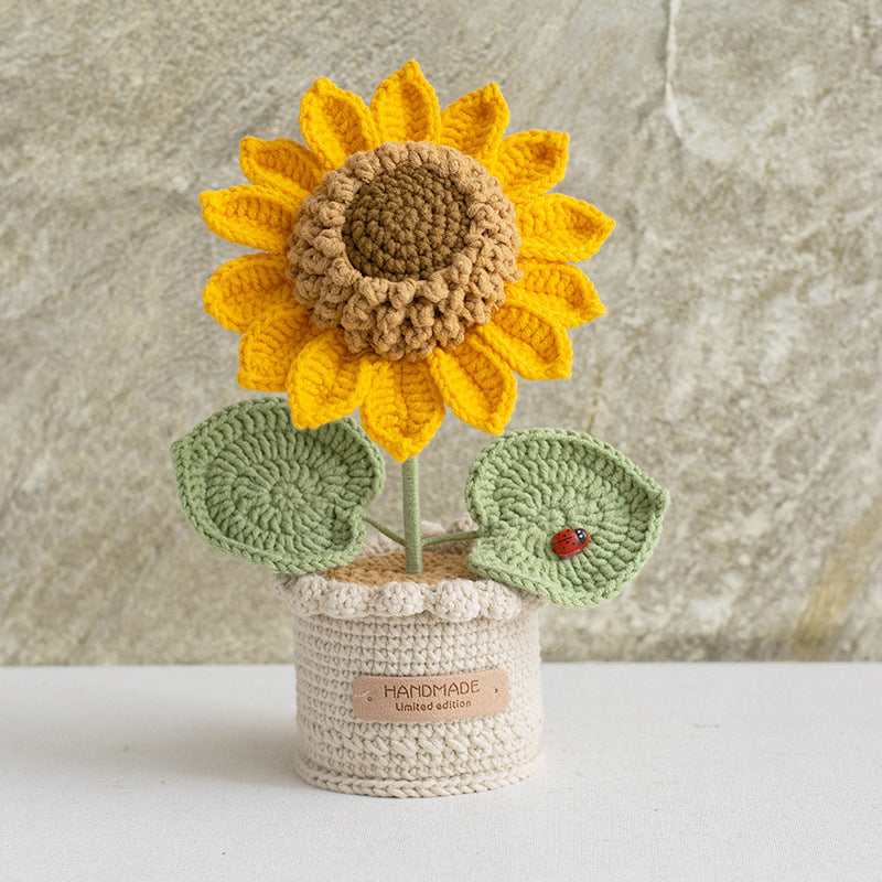 Handmade Crochet Sunflower Planter Decorative Flower Pot