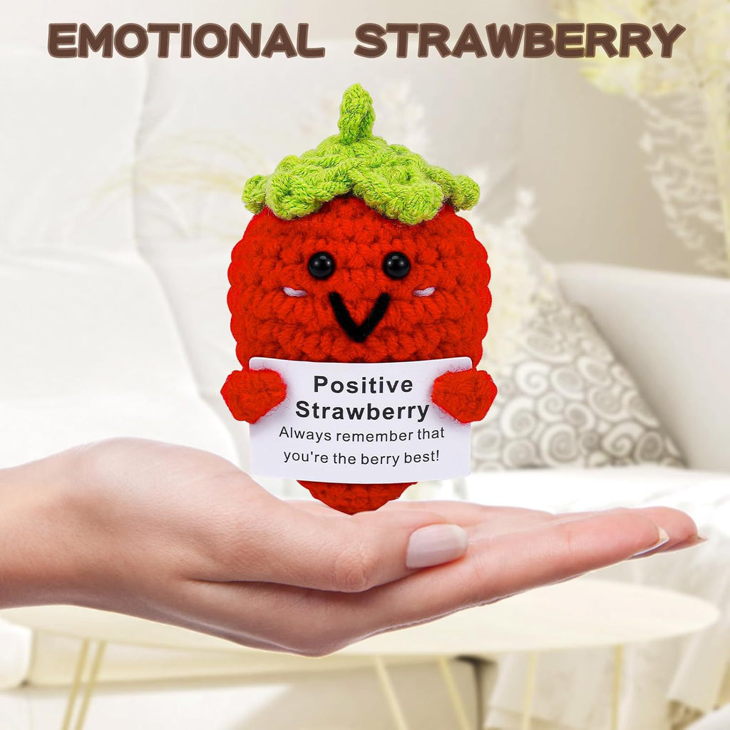 Crochet Positive Strawberry Plush Inspirational Gift Stress Toy