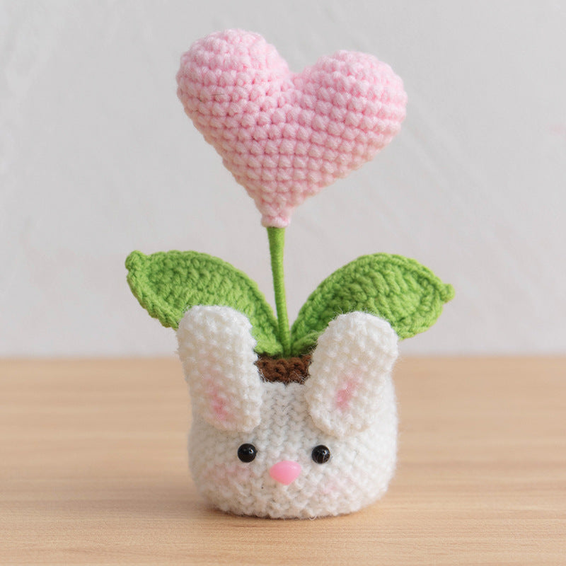 Valentine Holiday Decorations Crochet Rose Desk Planter