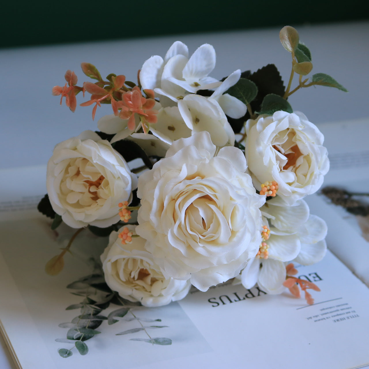 Valentine European Faux Peony Hydrangea Rose Vintage Bouquet