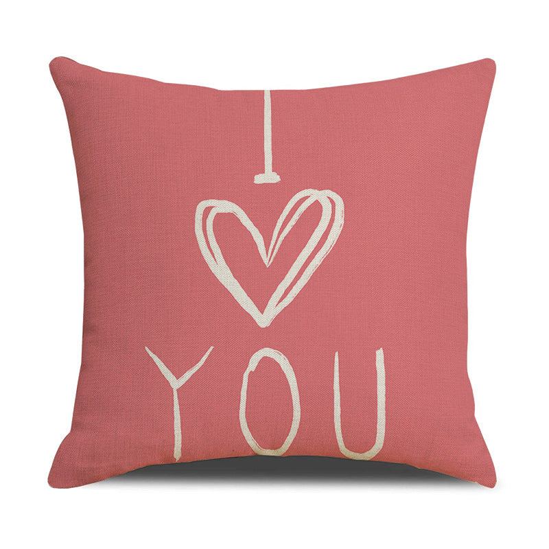 Valentine Heart Print Linen Pillow Cover Set for Sofa Decor
