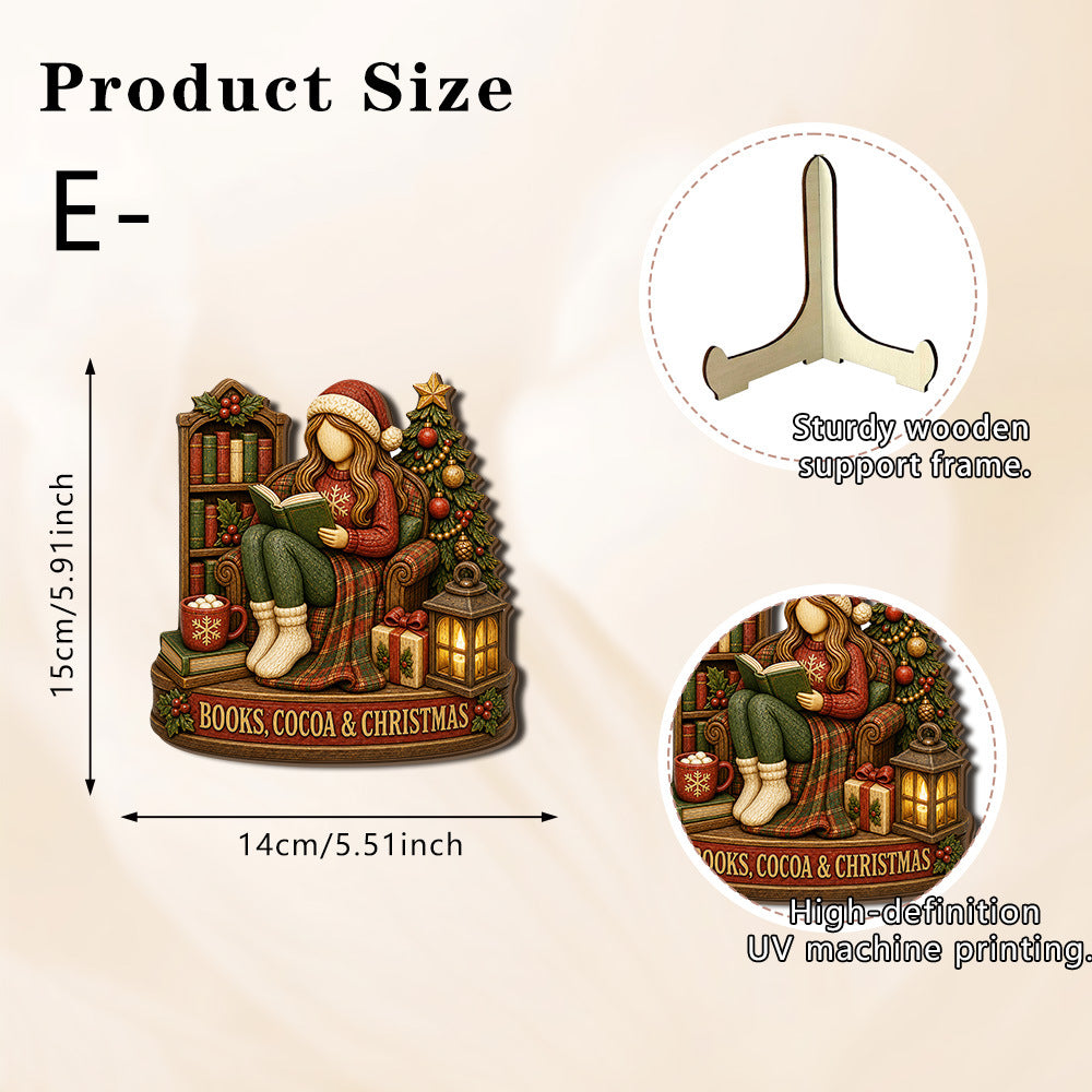 Christmas Reading Theme Wooden Tabletop Decor