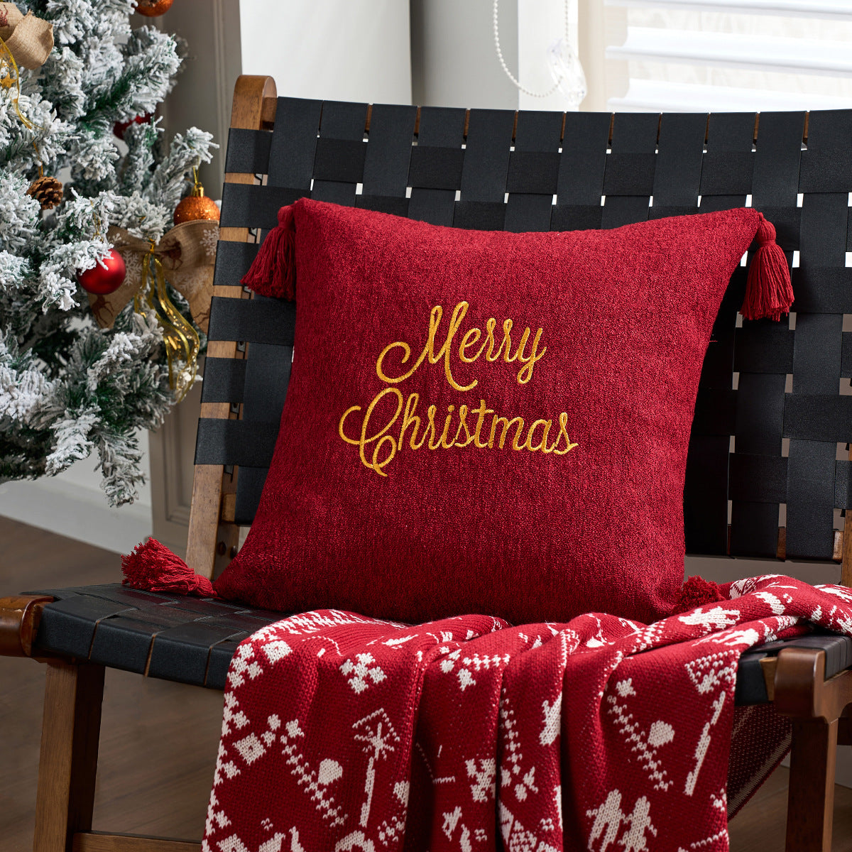 Christmas Embroidered Pillow Covers Snowflake Truck 18x18 in