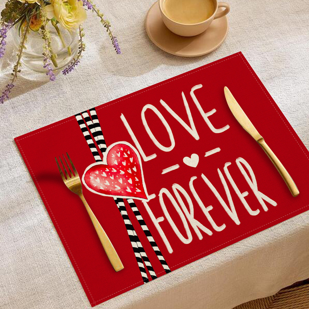 Valentine’s Day Heart Linen Placemats  Table Setting Decor