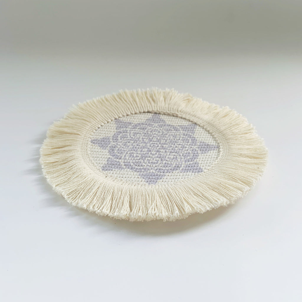 Boho Pattern Round Decorative Drink Coaster Set with Tassels