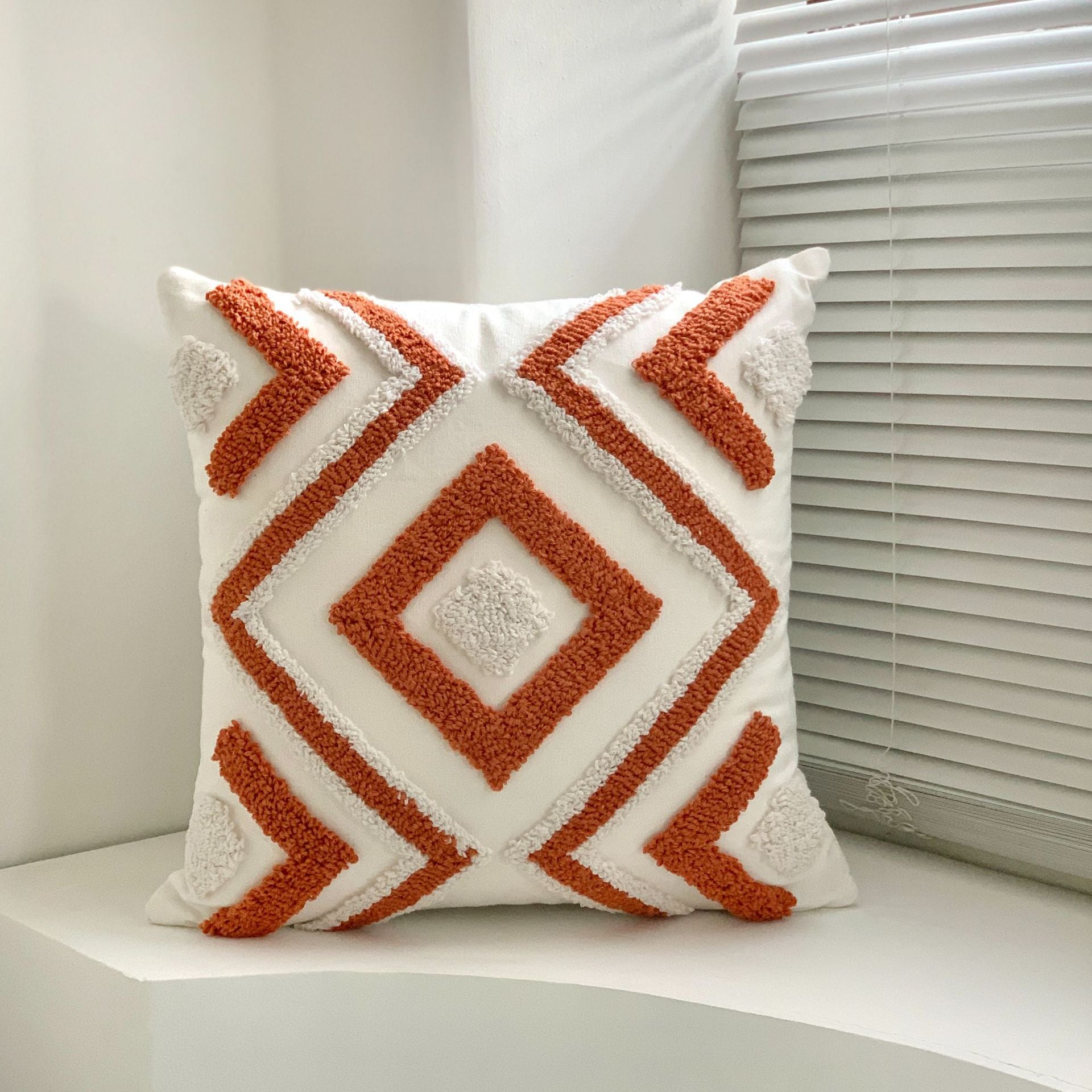 Boho Tufted Embroidered Decorative Throw Pillow for Couch