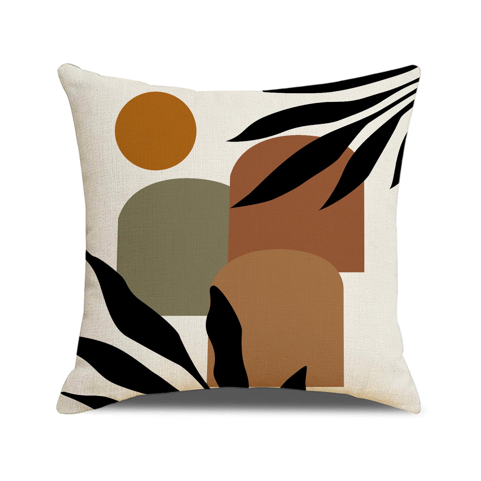 Nordic Linen Square Throw Pillow Cover with Botanical Print