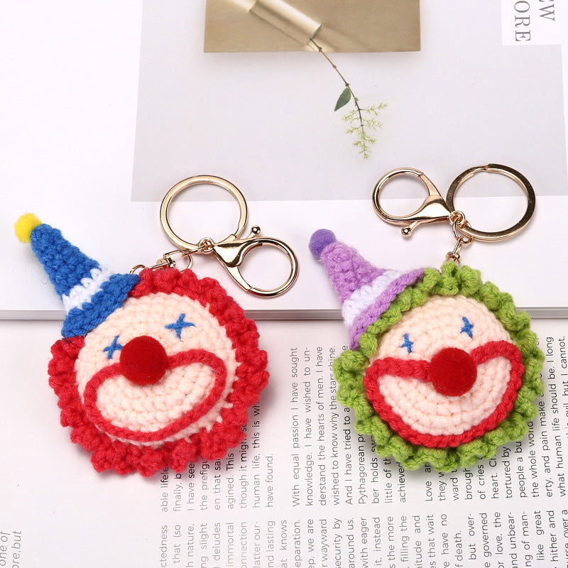 Crochet Clown Face Keychain Colorful Smiley Bag Charm
