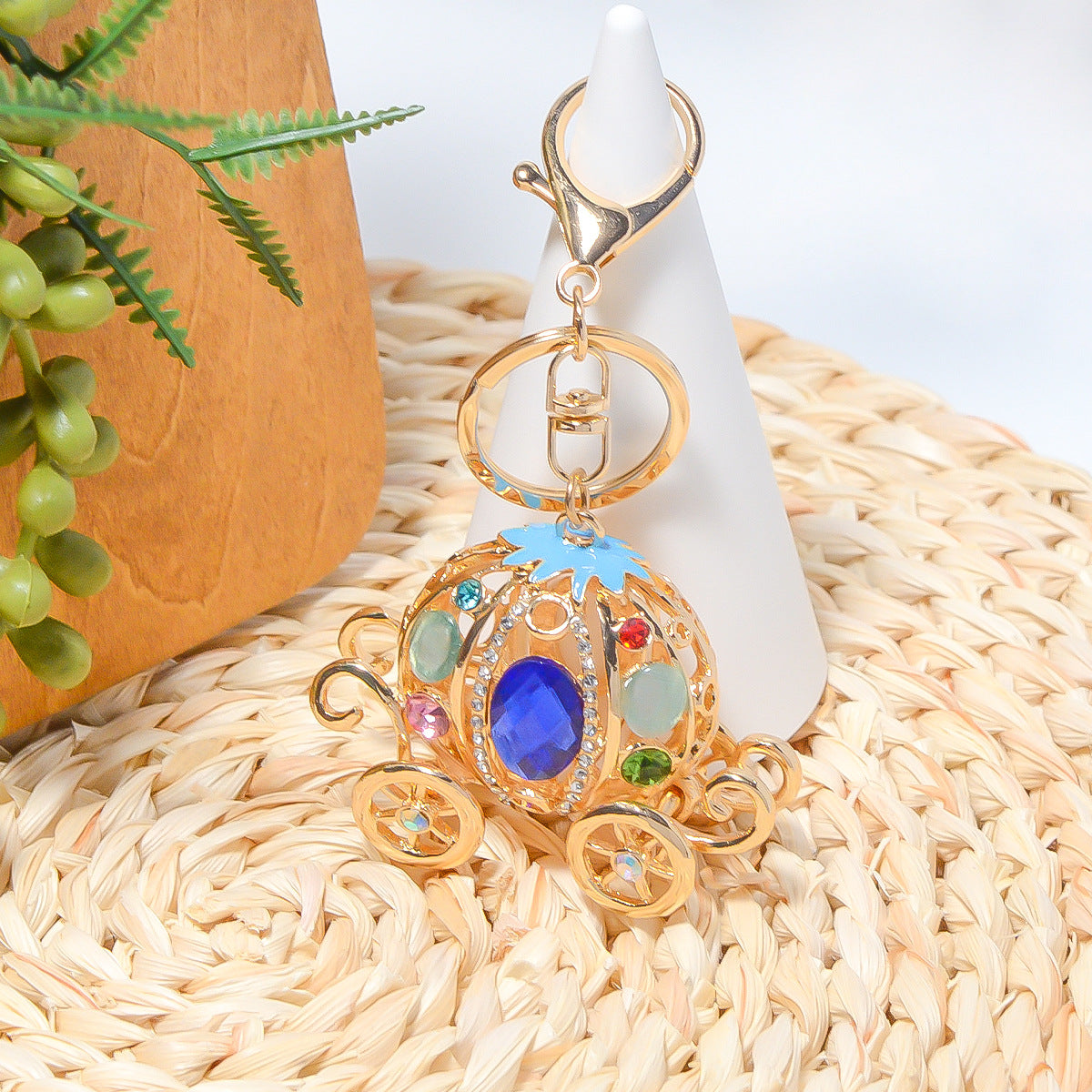Rhinestone Pumpkin Carriage Keychain Bag Charm Gift