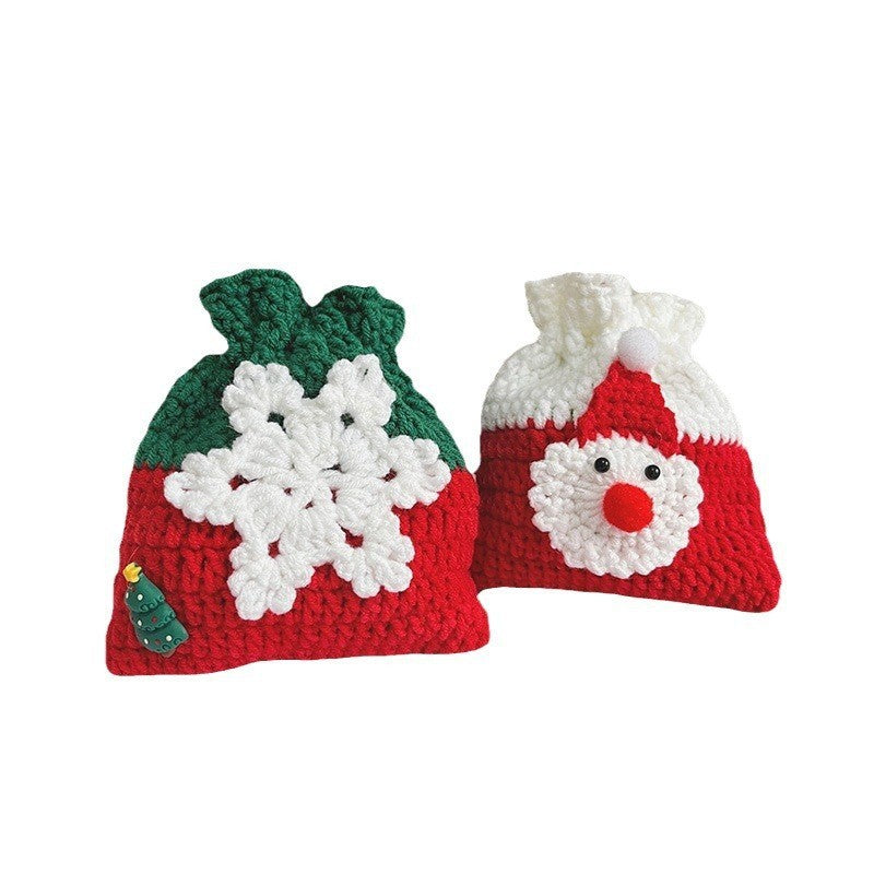 Crochet Christmas Drawstring Gift Pouch Holiday Storage Bag