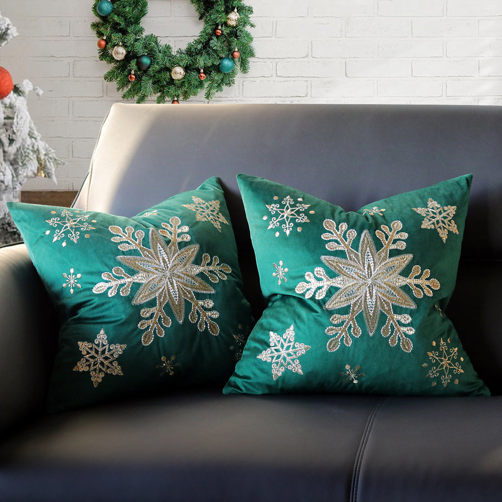 Christmas Reindeer Pillow Cover Gold Foil Tree 18x18 in