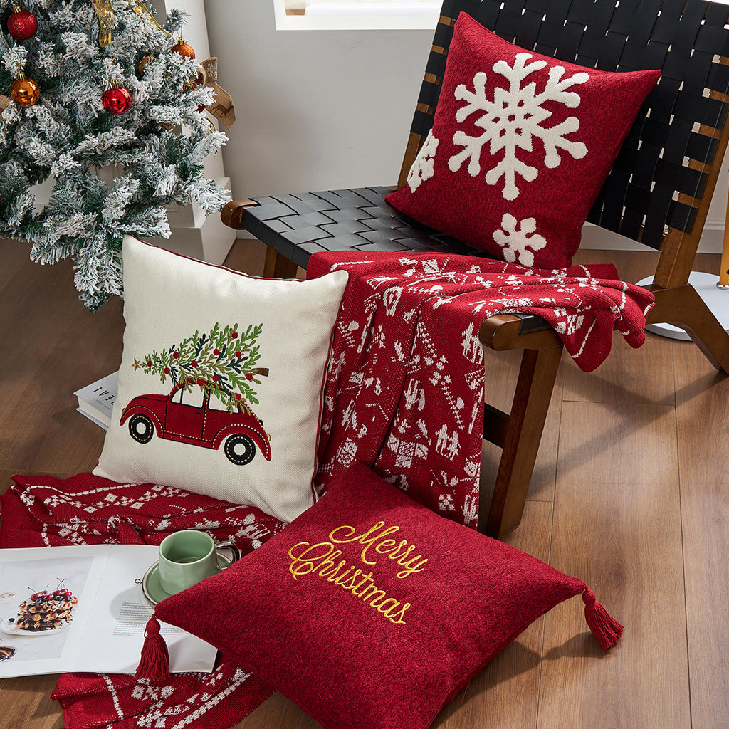 Christmas Embroidered Pillow Covers Snowflake Truck 18x18 in