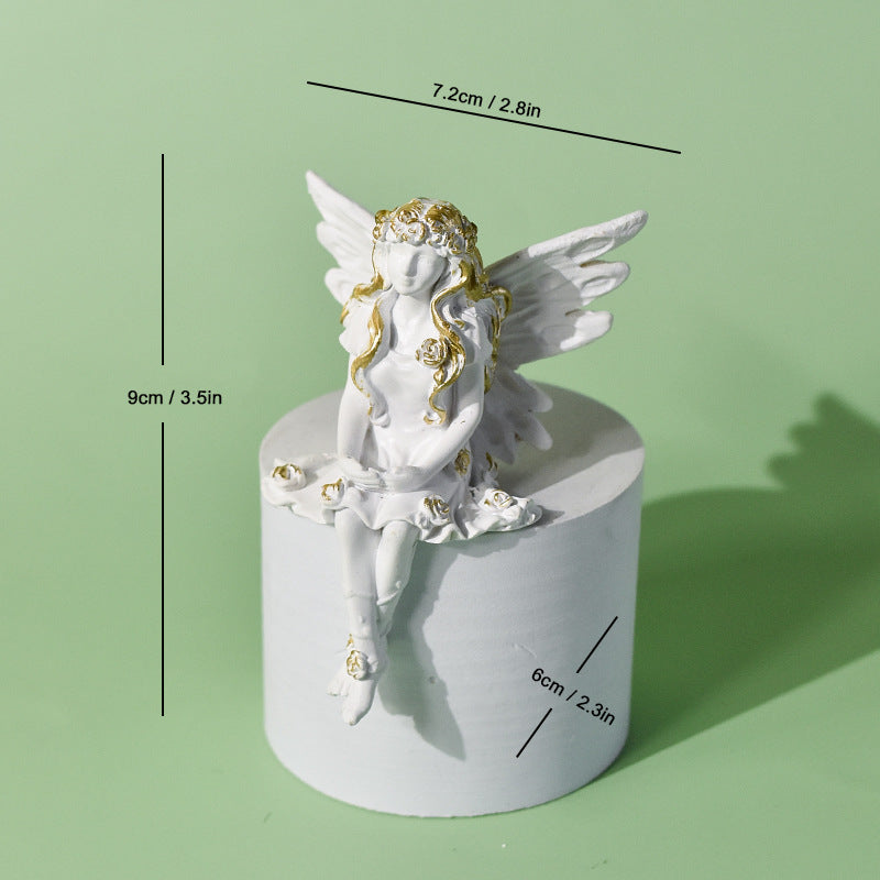 European Resin Angel Figurine Gold Accent Home Decor