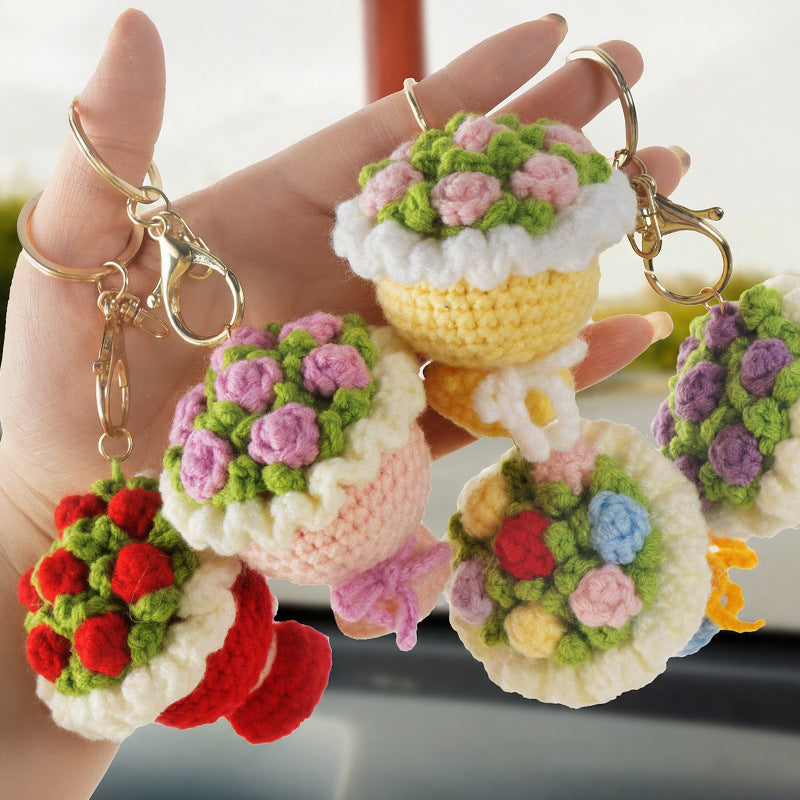Crochet Mini Flower Bouquet Keychain for Gifts & Home Decor