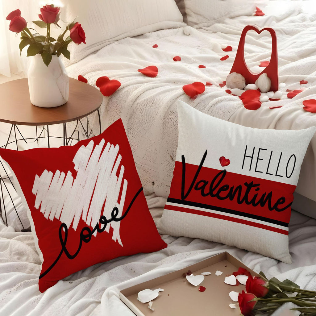 Valentine Heart Throw Pillow Cover Romantic Red Couple Decor