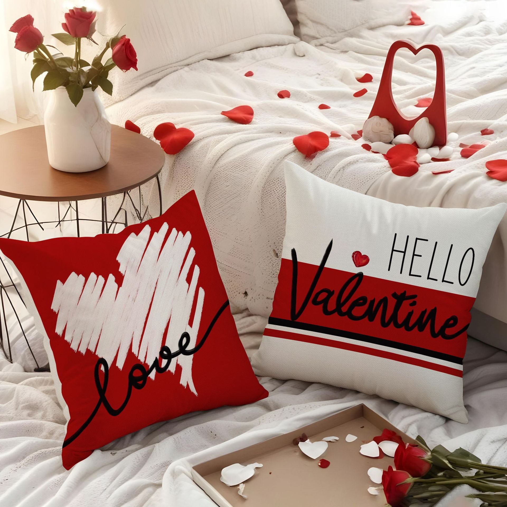 Valentine Heart Throw Pillow Cover Romantic Red Couple Decor