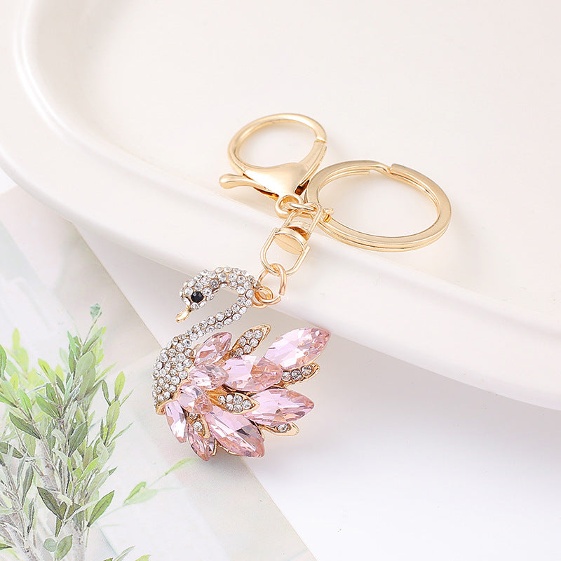 Rhinestone Swan Keychain Zinc Alloy Bag & Car Charm