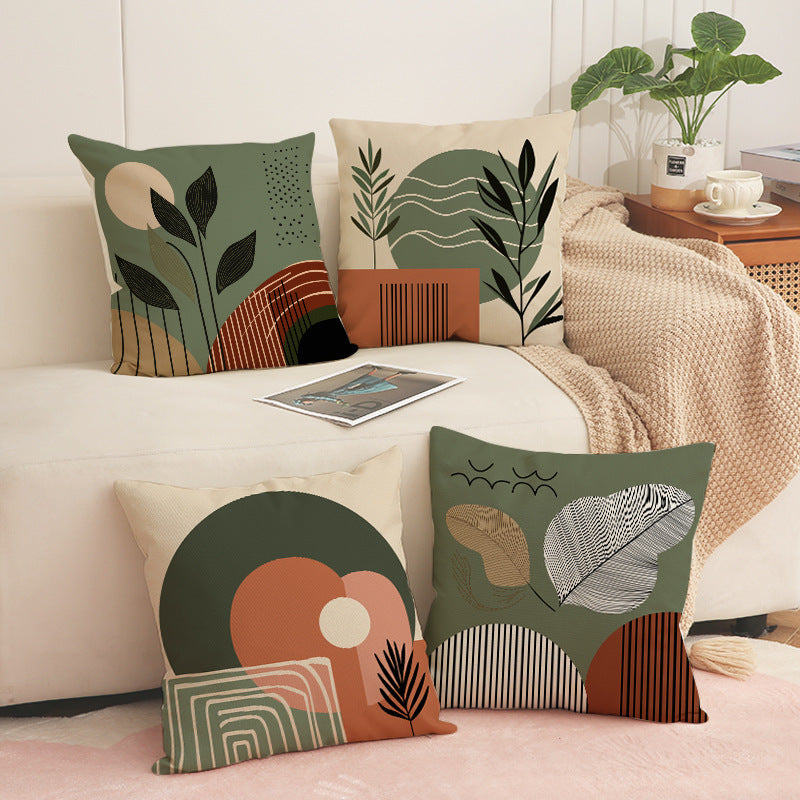 Minimalist Botanical Square Faux Linen Throw Pillow Cover