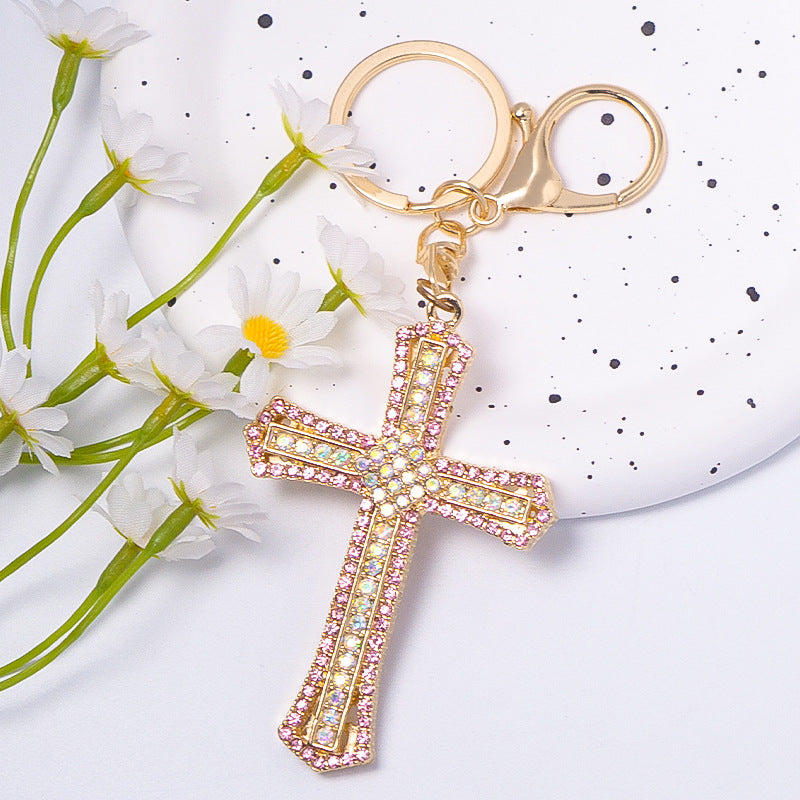 Rhinestone Cross Keychain Metal Pendant