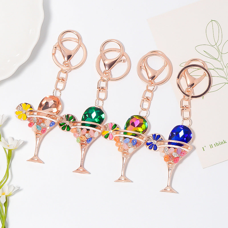Rhinestone Cocktail Glass Keychain Bag Charm Gift