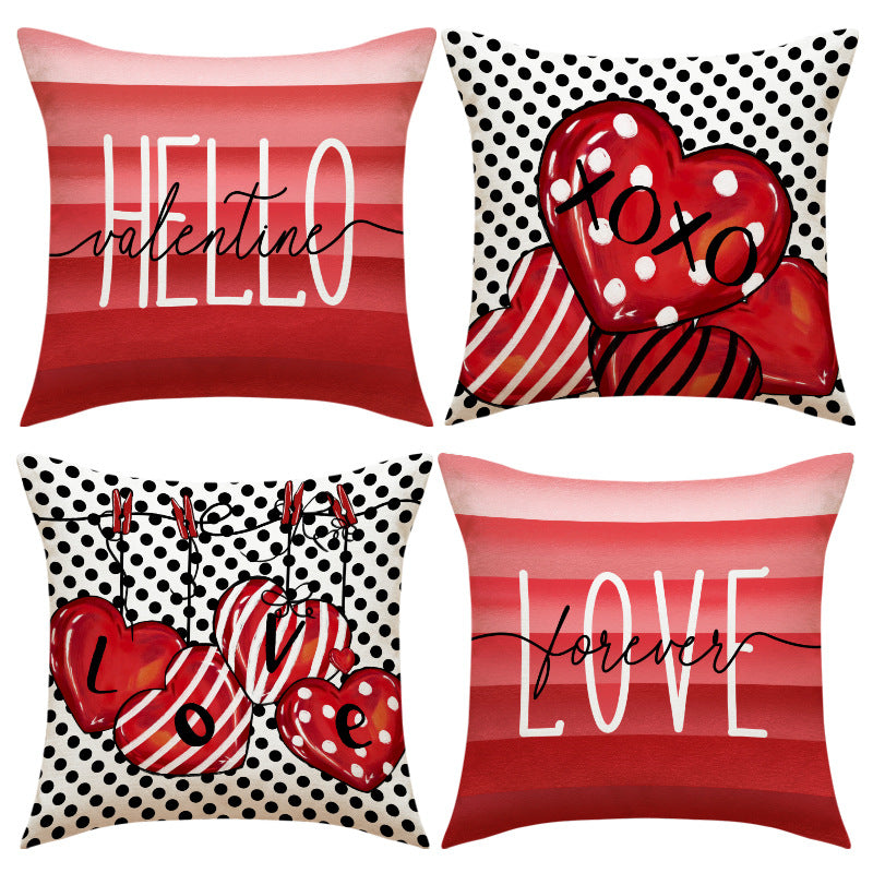 Valentine’s Day Red Heart Pillow Covers Set for Sofa Decor