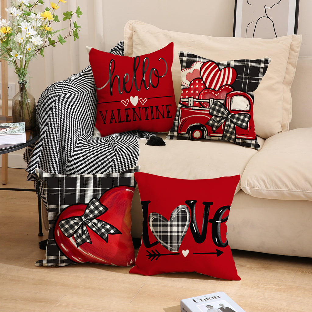 Valentine Plaid Heart Truck Pillow Covers Love Decor Set
